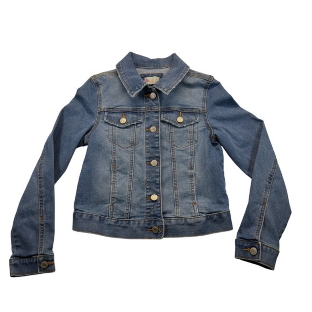 SO Denim Jacket‎ Girls Large Blue Jean Trucker Button Front Cotton Kids